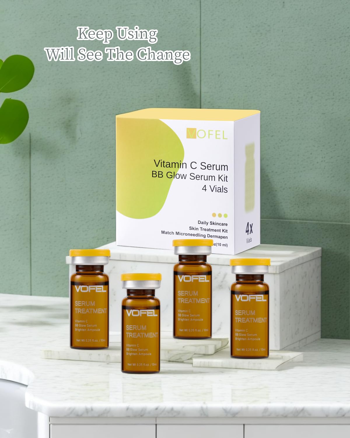 VOFEL Vitamin C Serum for Face Hyaluronic Acid Serum Anti Aging Moisturizer 0.35 oz 4 Vials Facial Serums (4pc new vc kit)