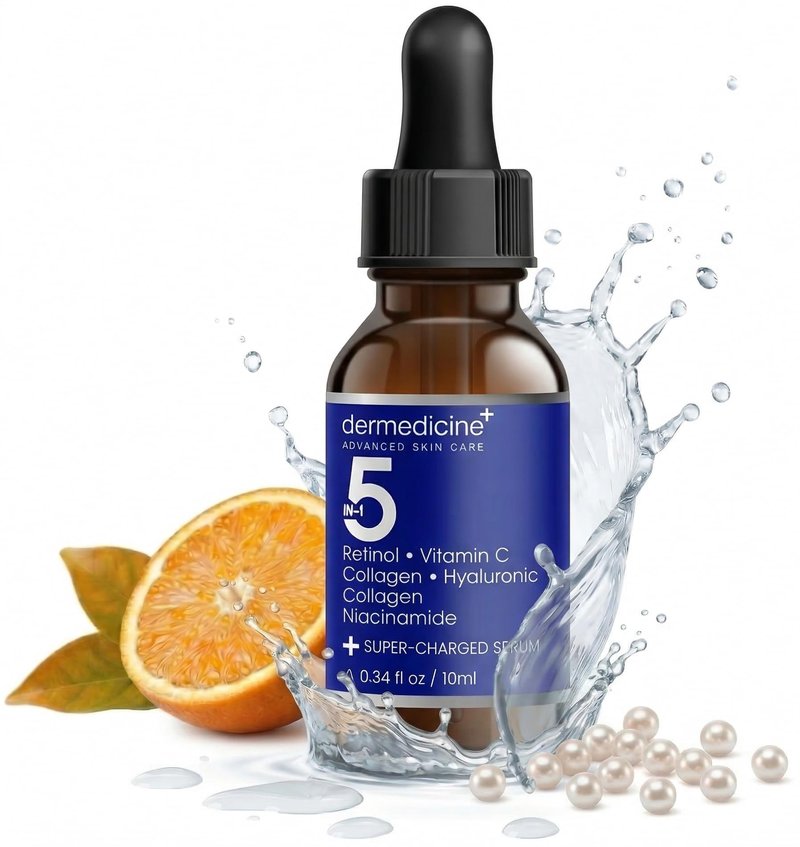 5 in 1 Potent Face Serum with Retinol, Vitamin C, Collagen, Hyaluronic Acid, Niacinamide | May Help Improve Appearance of Fine Lines and Reduce Appearance of Dark Spots | 2 fl oz / 60 ml