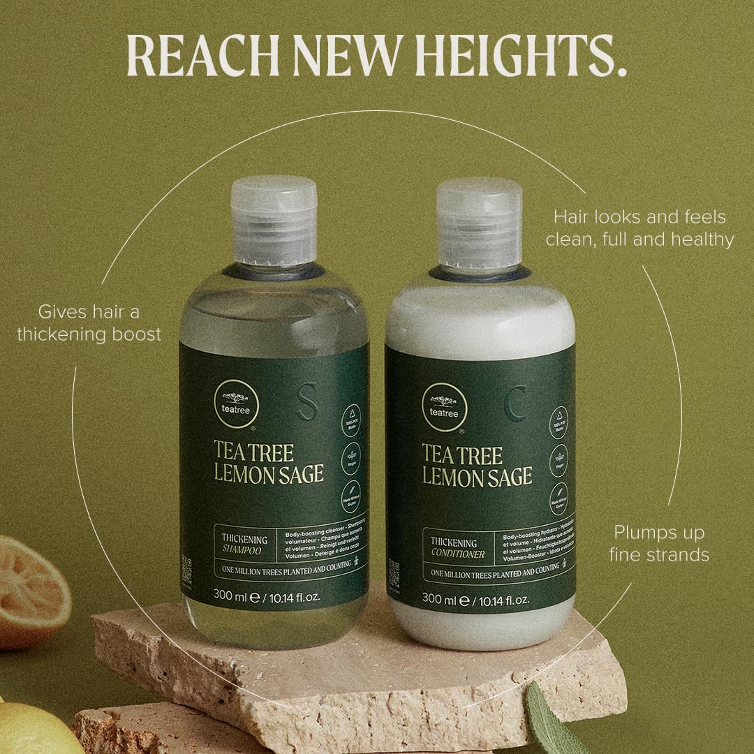 Tea Tree Lemon Sage Thickening Shampoo - Boost Volume & Body for Fine Hair | 12 oz