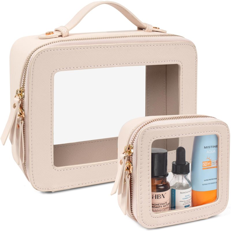 LETGO Clear Makeup Bags Set - TSA Approved Toiletry Bag with Handle Large Opening, Clear Toiletry Bag Pouch for Traveling Travel Car Orangizer Storage Accessories Essentials (Mini+Large Dark Skin)