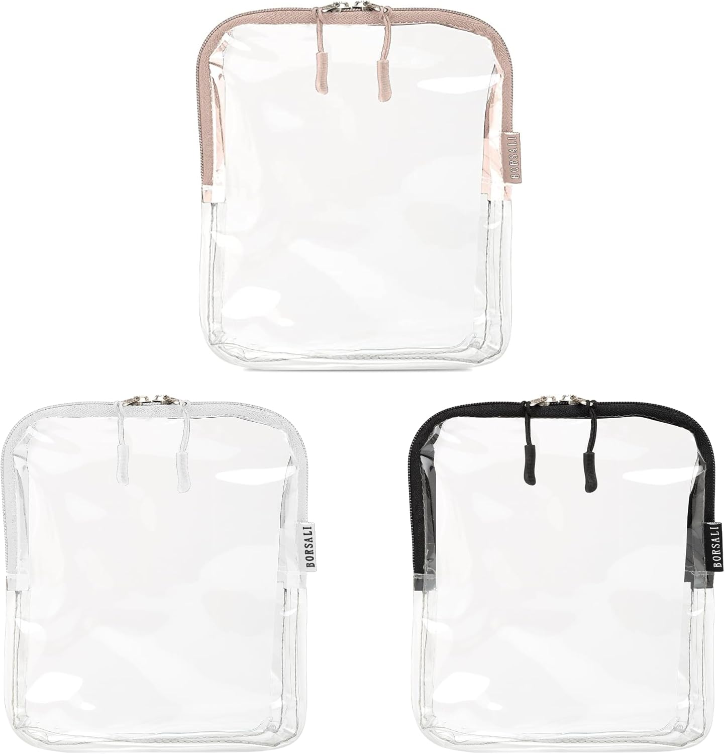 BORSALI TSA Approved Clear Toiletry Bag Set - 3 Color Travel Organizers for Easy Security Access
