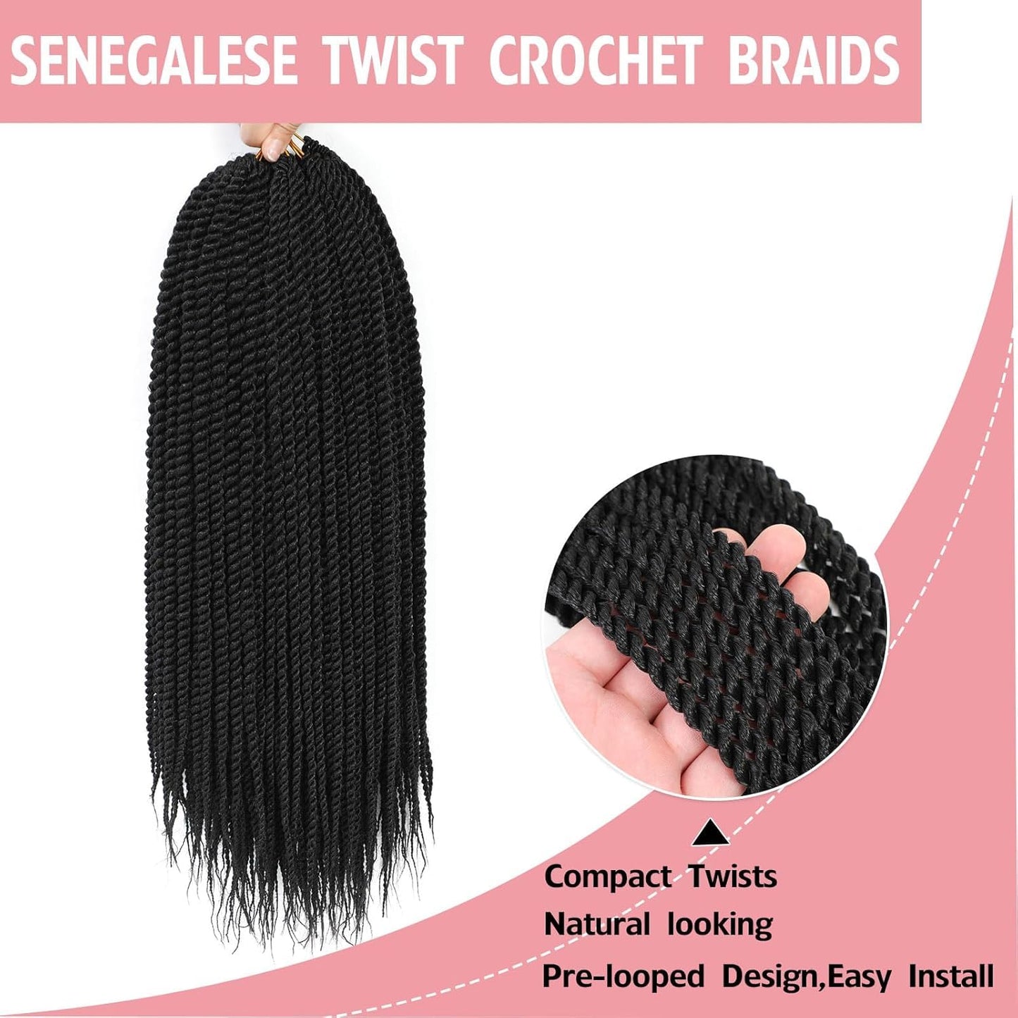 Senegalese Twist Crochet Hair-8 Packs 12 Inch,1B#