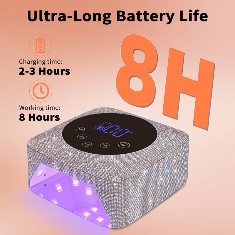 Kikugu Cordless UV LED Nail Lamp,72W Rechargeable UV Light for Gel Nails with 5 Timer Setting Quick Dry Curing Lamp with Display Auto Sensor for Salon & Home(Pearl Pink Diamond)