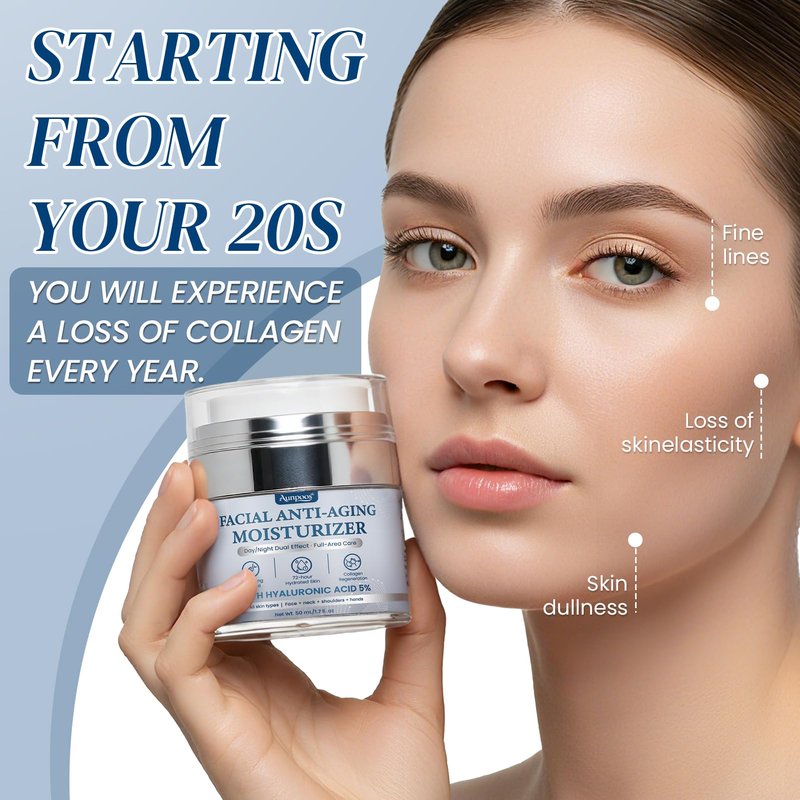 Retinol Collagen Anti-Aging Cream for Face Neck Tightening Moisturizing Skin Cream with Hyaluronic Acid Day Night Wrinkle Facial Moisturizer for All Skin Types 1.7 fl oz Each Set of 2