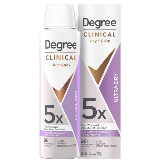 Degree Clinical Strength Antiperspirant Deodorant Ultra Dry Spray 96-Hour Sweat and Odor Protection 5x Types of Sweat 3.8 oz