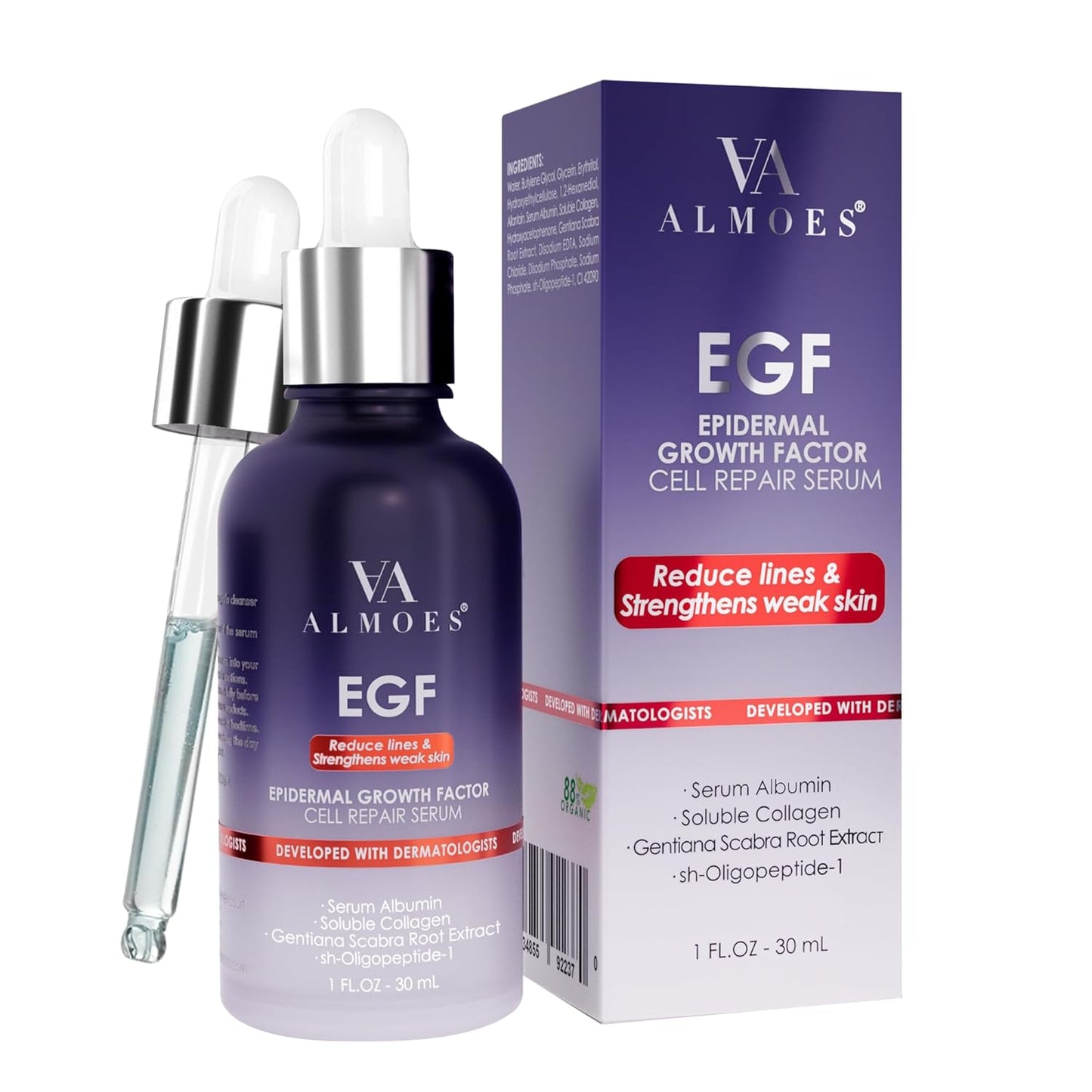 ALMOES Growth Factor Serum - Deep Moisturizing Antioxidant Face Serum for All Skin Types | 30 ML