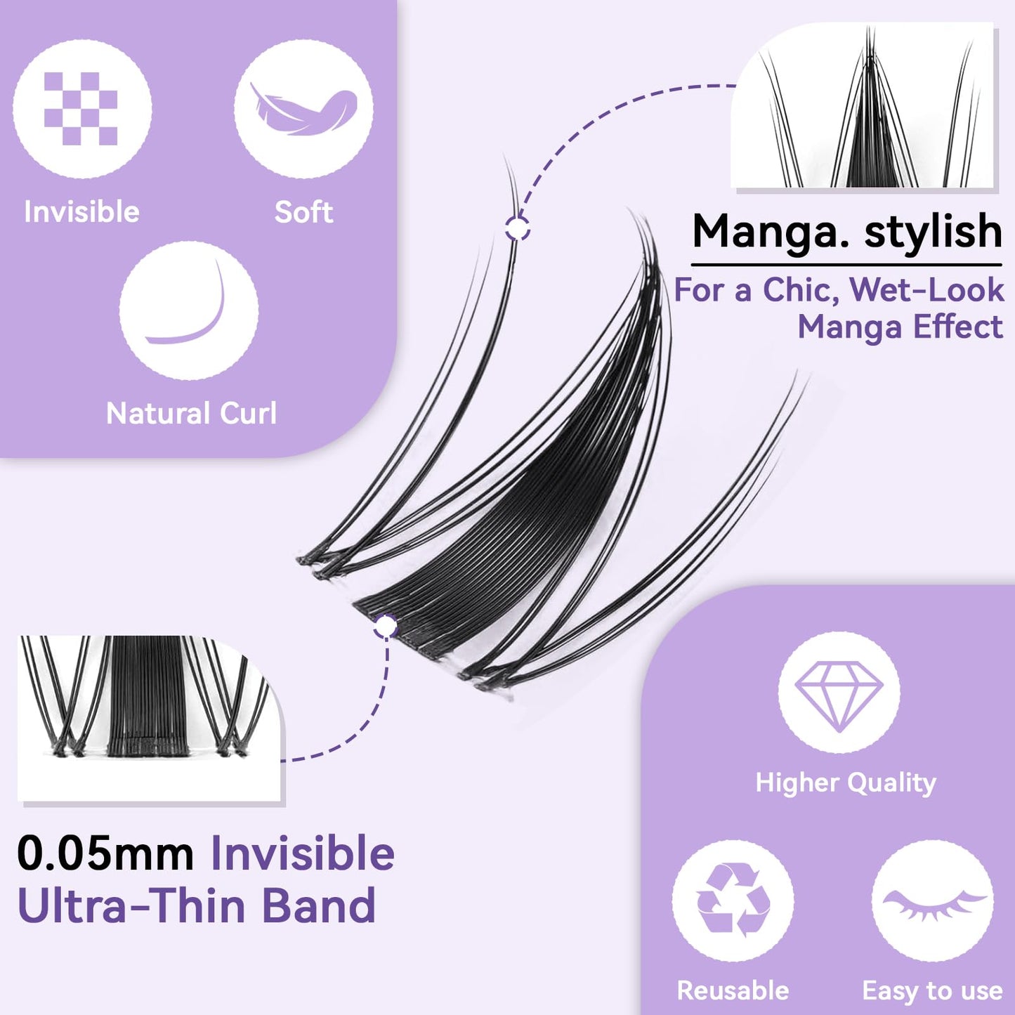 QUAFFLY Lash Extension Kit - 10-18mm Invisible Transparent Band Lashes with Bond&Seal & Remover and Tweezers for Easy Self-Application, Natural Wispy Cluster Extensions (D-Mix10-18mm kit)