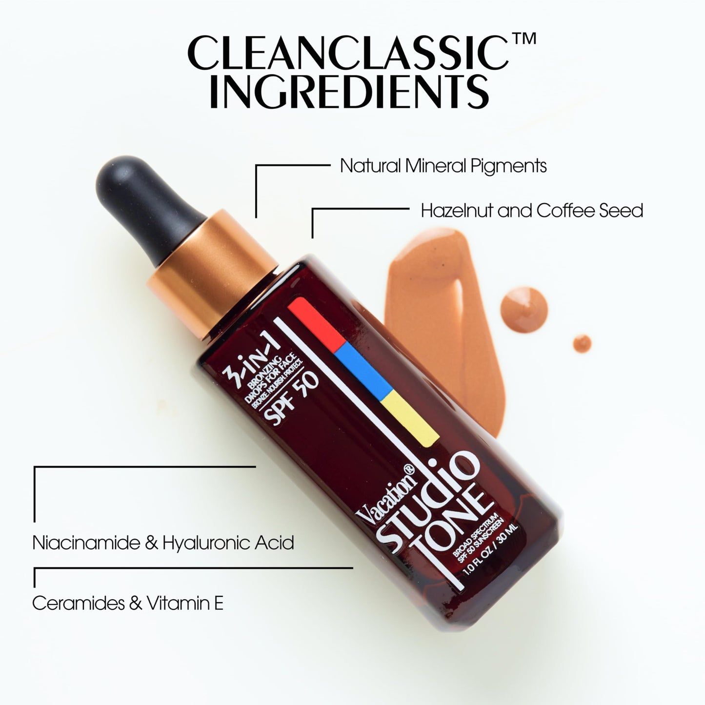 Vacation Studio Tone SPF 50 Bronzing Drops for Face, 1 Fluid Ounce - Bronzing Sunscreen, Sunkissed Glow, Face Sunscreen, Makeup-Friendly, Non-Comedogenic, Broad Spectrum, Vegan