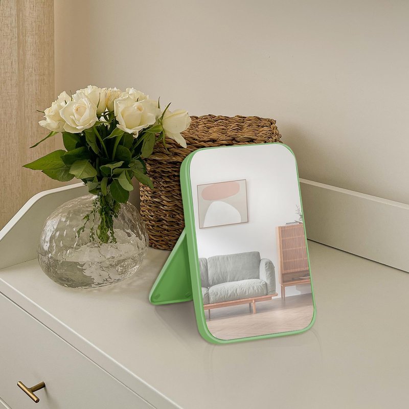 Yatnks 10Pcs Table Desk Vanity Makeup Mirror, 8-Inch Simple Portable Travel Mirror with Stand, Standing and Wall Hanging Dual-use Green