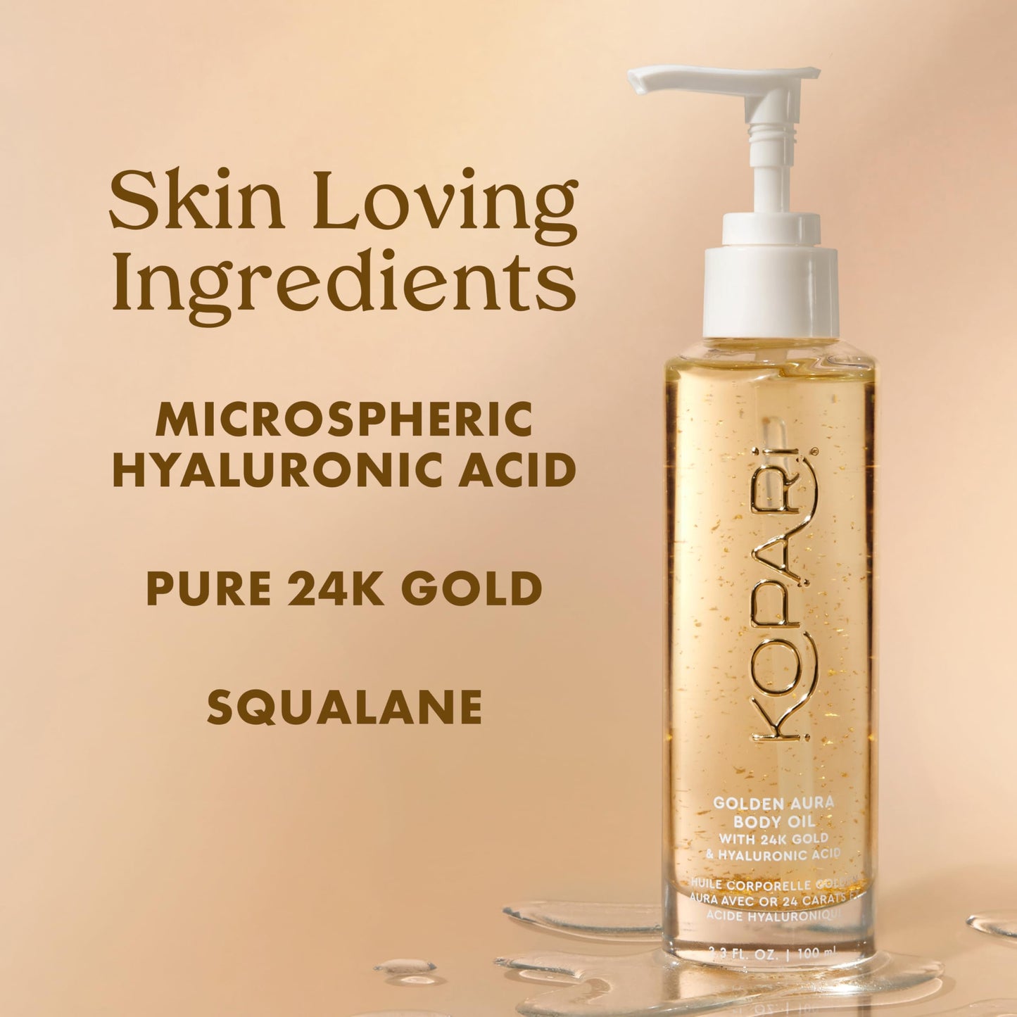 Kopari Golden Aura Body Oil with 24k Gold & Hyaluronic Acid - Hydrating Formula for Glowing Skin 3.3 oz
