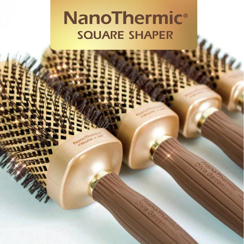 Olivia Garden NanoThermic Ceramic + Ion Square Shaper Thermal Hair Brush - Not Electrical - Professional Blowout Brush for Normal to Thick Hair - 2"-Diameter Barrel - NT-S50