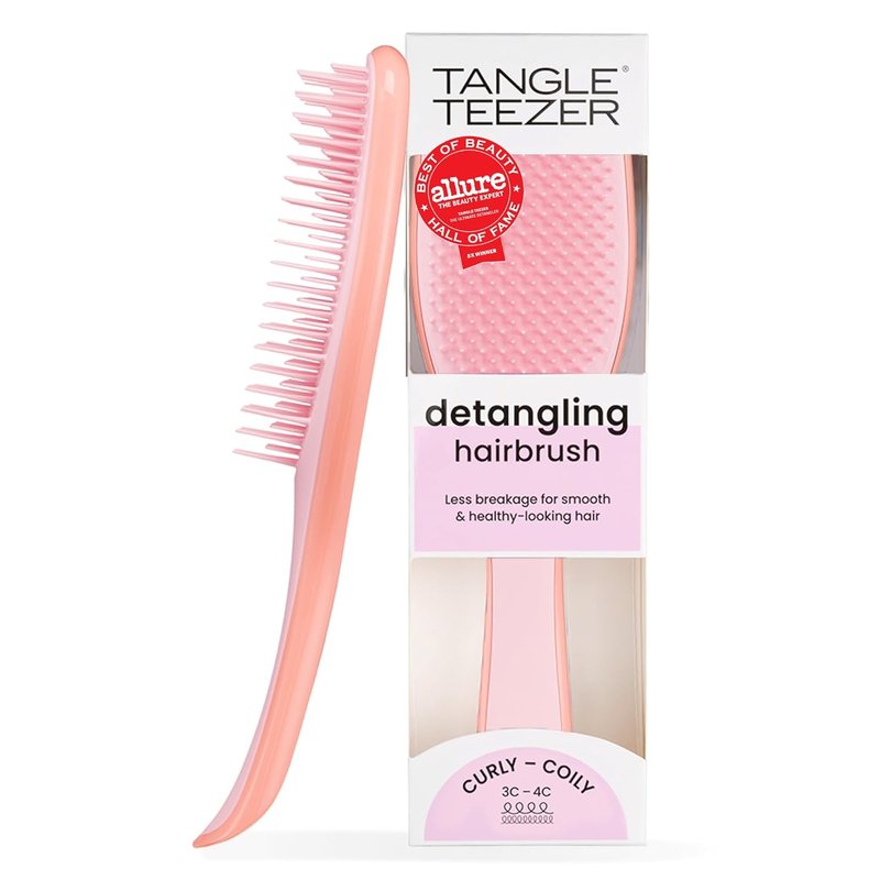 Tangle Teezer Ultimate Detangler Brush - Curly Hair Tool for 3C to 4C Types | Reduces Frizz & Breakage, Pink Mango
