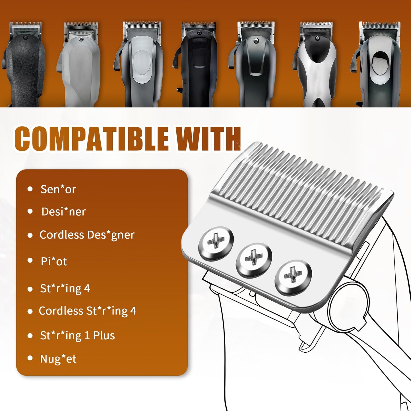 1005-100 Professional 3-Hole Blade,Compatible with Wahl Designer,Senior, Cordless Designer,Pilot,Sterling 4 and Nugget Clippers, 1mm-3mm Cut Length(Sliver) (3 Packs)