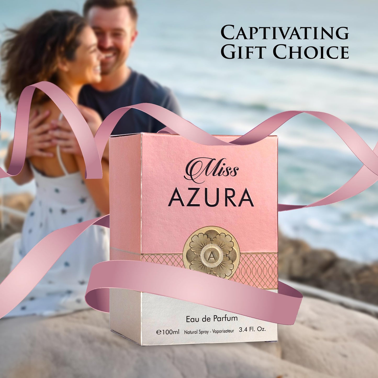 Miss Azura - Top Notes of Ginger Flower, Orange Blossom, Pink Pepper & Pomegranate - Middle Scent of Dulce de Leche & Datura - Base of Tonka Bean, Patchouli & Haitian Vetiver - Elegant 100ml Bottle