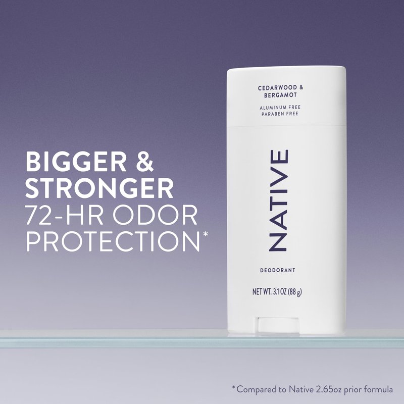 Native Aluminum Free Deodorant, Cedarwood & Bergamot, Large Size Stick, 72 Hour Odor Control, for Women & Men, Contains Naturally Derived Ingredients, 3.1 oz