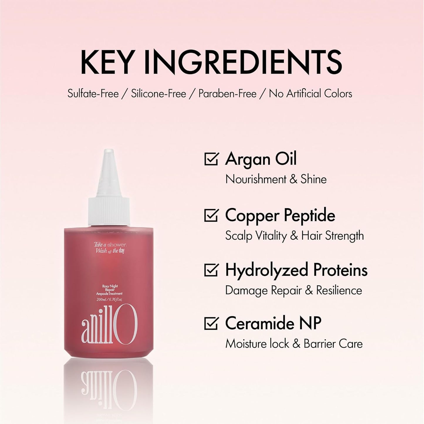 Rosy Night Hair Ampoule Treatment - Water-to-Cream Repair for Damaged Hair with Peptides & Amino Acids | 6.76 fl oz