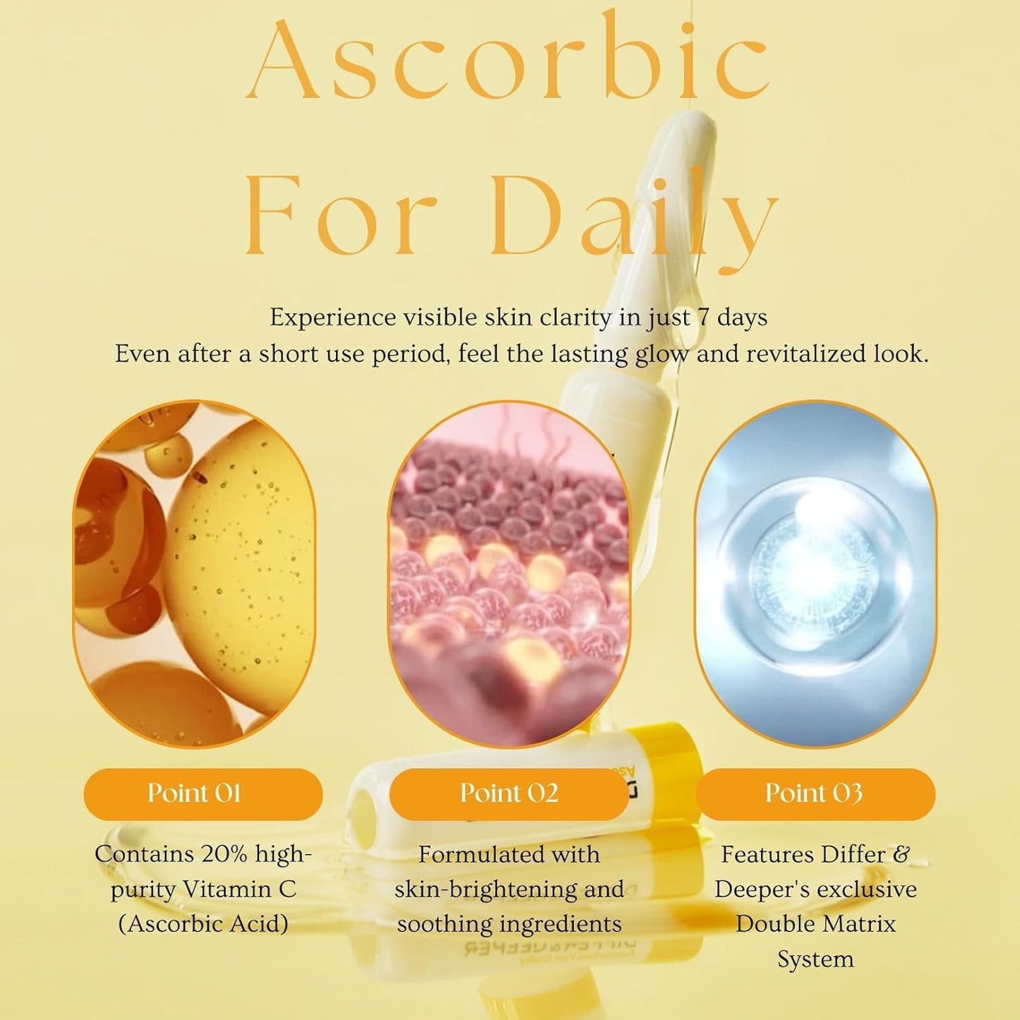 Ascorbic Acid 20% Vitamin C Serum - Lightweight K-Beauty Ampoules | 7 x 2ml Daily Skincare