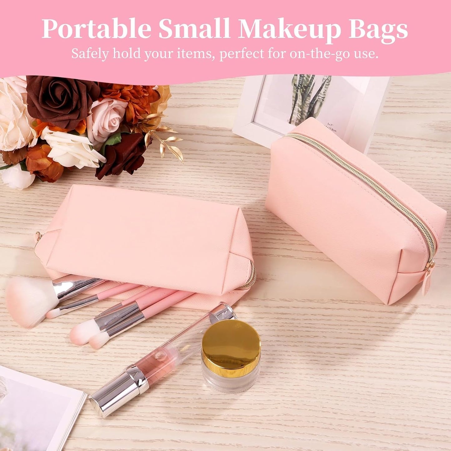 Small Makeup Bags - 8 Pcs PU Leather Waterproof Cosmetic Pouches | Portable Toiletry Organizers for Travel