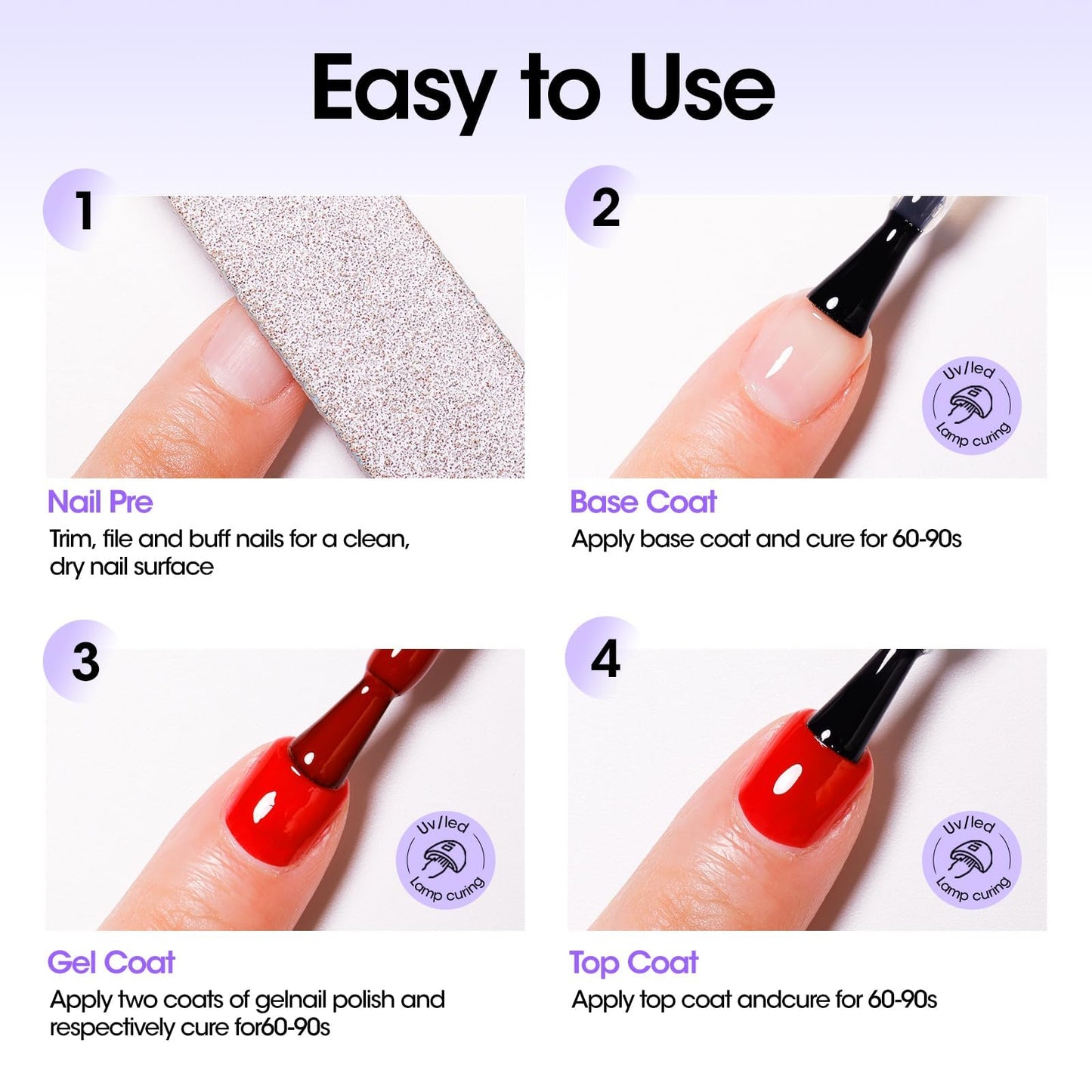 GELLEN 2 Pcs No Wipe Gel Top Coat Set, 18 ml Glossy Top Coat Gel Nail Polish, High Shiny Soak Off UV Lamp Clear Nail Polish, Home Salon Manicure Set