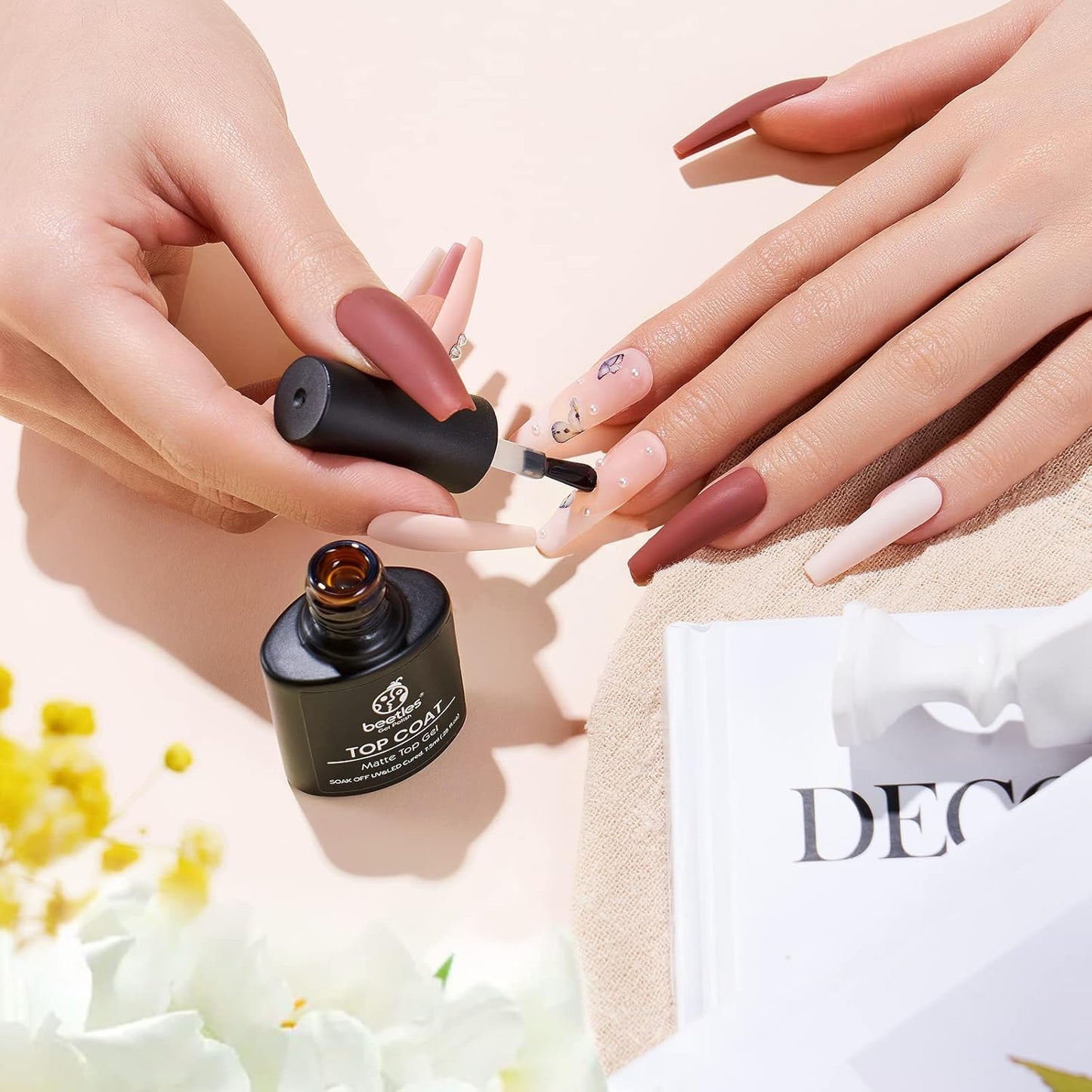 beetles Gel Polish 9 in 1 Gel Nail Glue for Clear Acrylic Nails Tips, Long Lasting Super Strong Brush Nail Glue for Fake Nails, Base Blooming Nail Gel, New Safe Formula, U V Light Cure