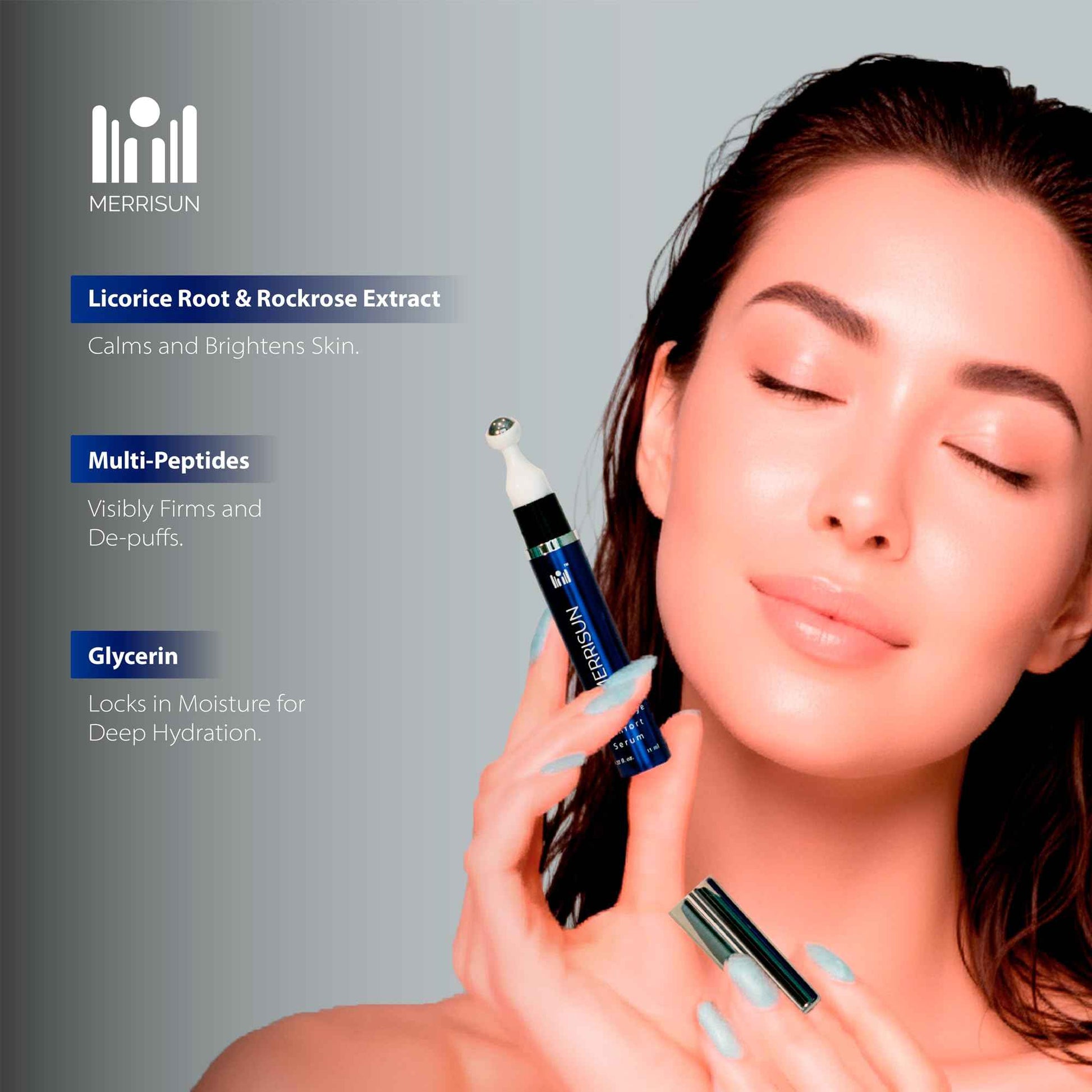 Under Eye Serum for Dark Circles and Puffiness – Powered by Peptides, Rockrose, and Hydrating Actives with 360° Steel Roller Applicator