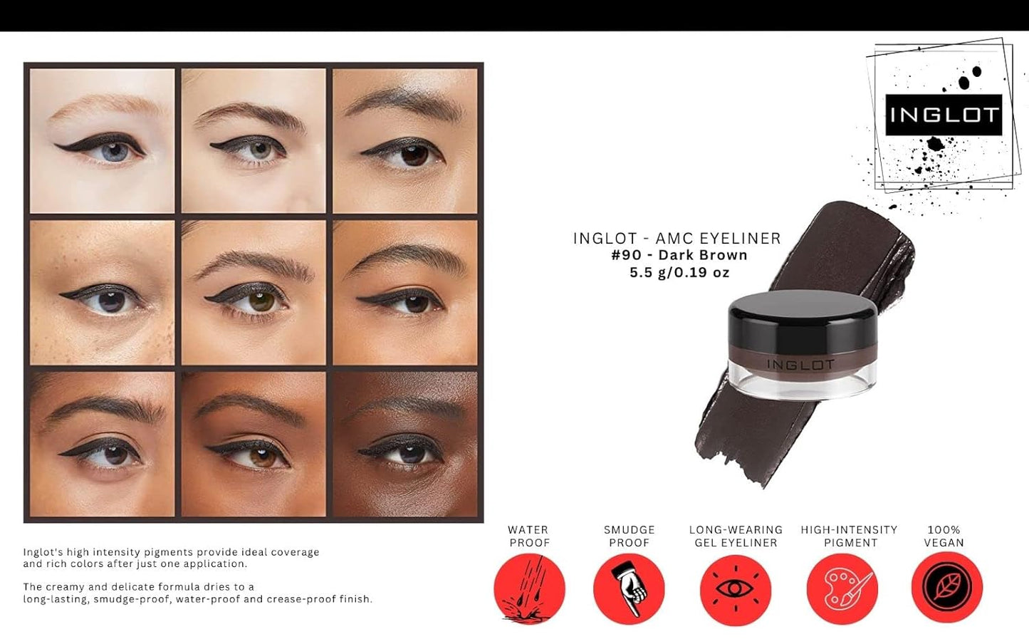 Inglot Eyeliner Bundle - AMC Gel Eyeliner Set with Brush | Perfect for Precision Application (3-Piece)
