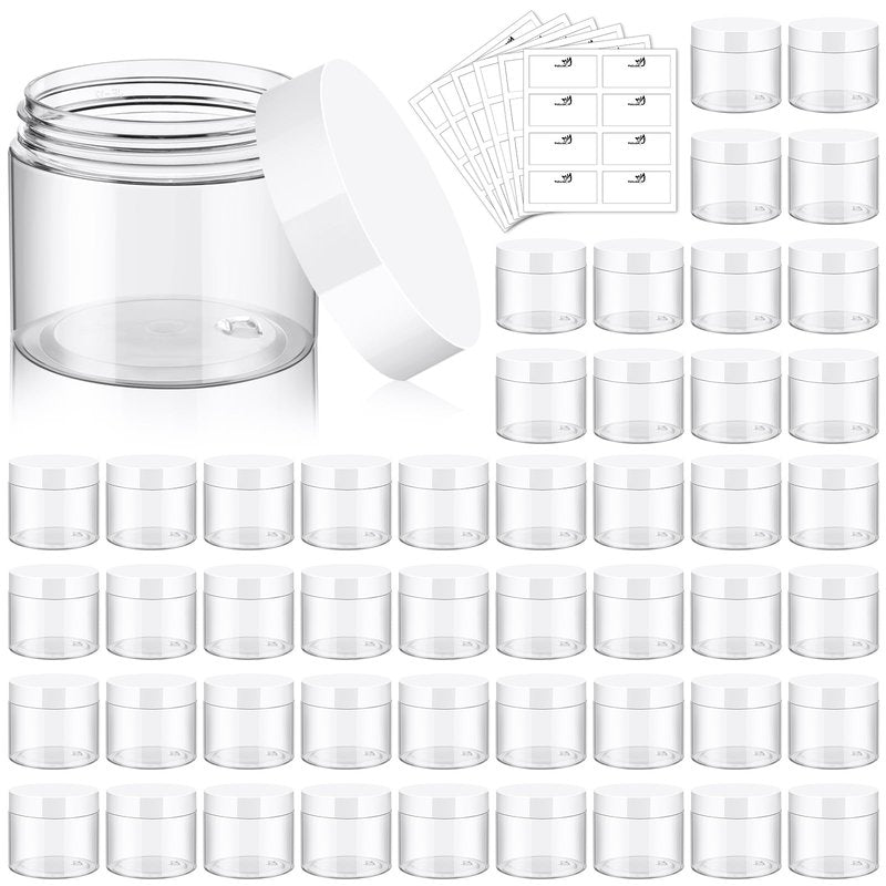 48 Pack 6 Oz Plastic Jars with White Lids, 6oz Small Plastic Containers with Lids for Cosmetic Makeup Beauty Products, Slime, Sample, Travel, BPA Free | Wide Mouth | Refillable