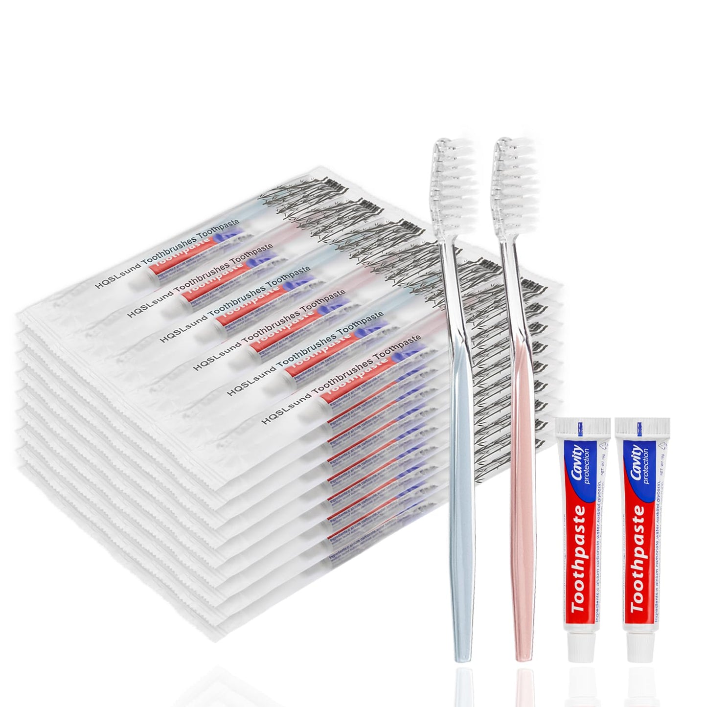 HQSLsund 100 pcs Disposable Toothbrushes with Toothpaste, 2 Color Toothbrushes and Toothpaste 10g, Bulk for Homeless, Airbnb, Hotel