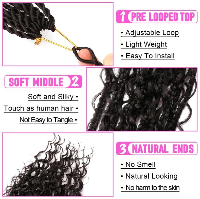 Goddess Boho Box Braids Crochet Hair-8 Packs 18 Inch Crochet Box Braids for Black Women Pre Looped (1B#, 18 Inch(Pack of 8))