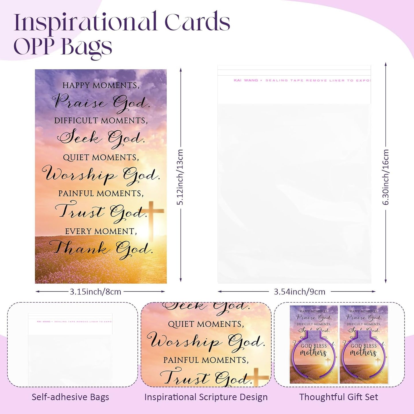 Christian Gifts for Mother's Day - Compact Folding Mirrors with Bible Verses & Happy Mother Cards | 50 Sets - Lavender