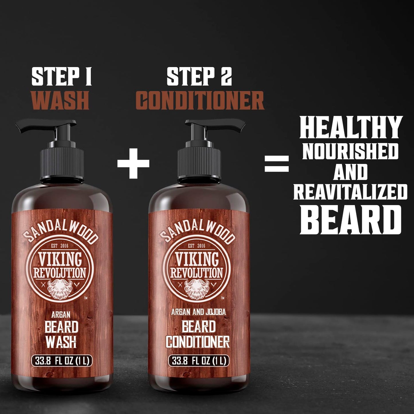 Viking Revolution Sandalwood Beard Conditioner - Argan & Jojoba Oil Beard Softener | 33.8 Fl Oz