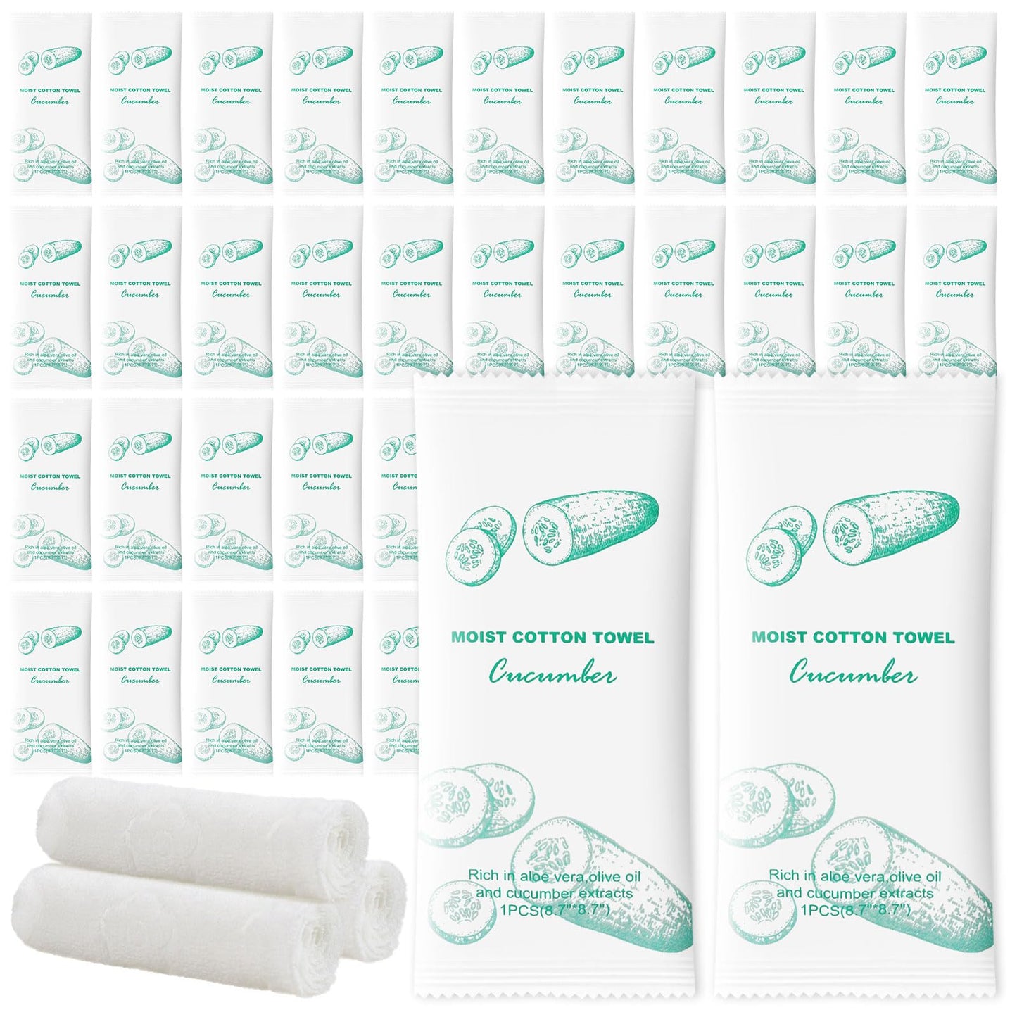 Moist Cotton Towel Bulk Moist Towelettes Individually Wrapped,White Towel Services,Refreshment Pre Moistened Towels for Dentist Travel Sport Party Hotel 100，Cucumber