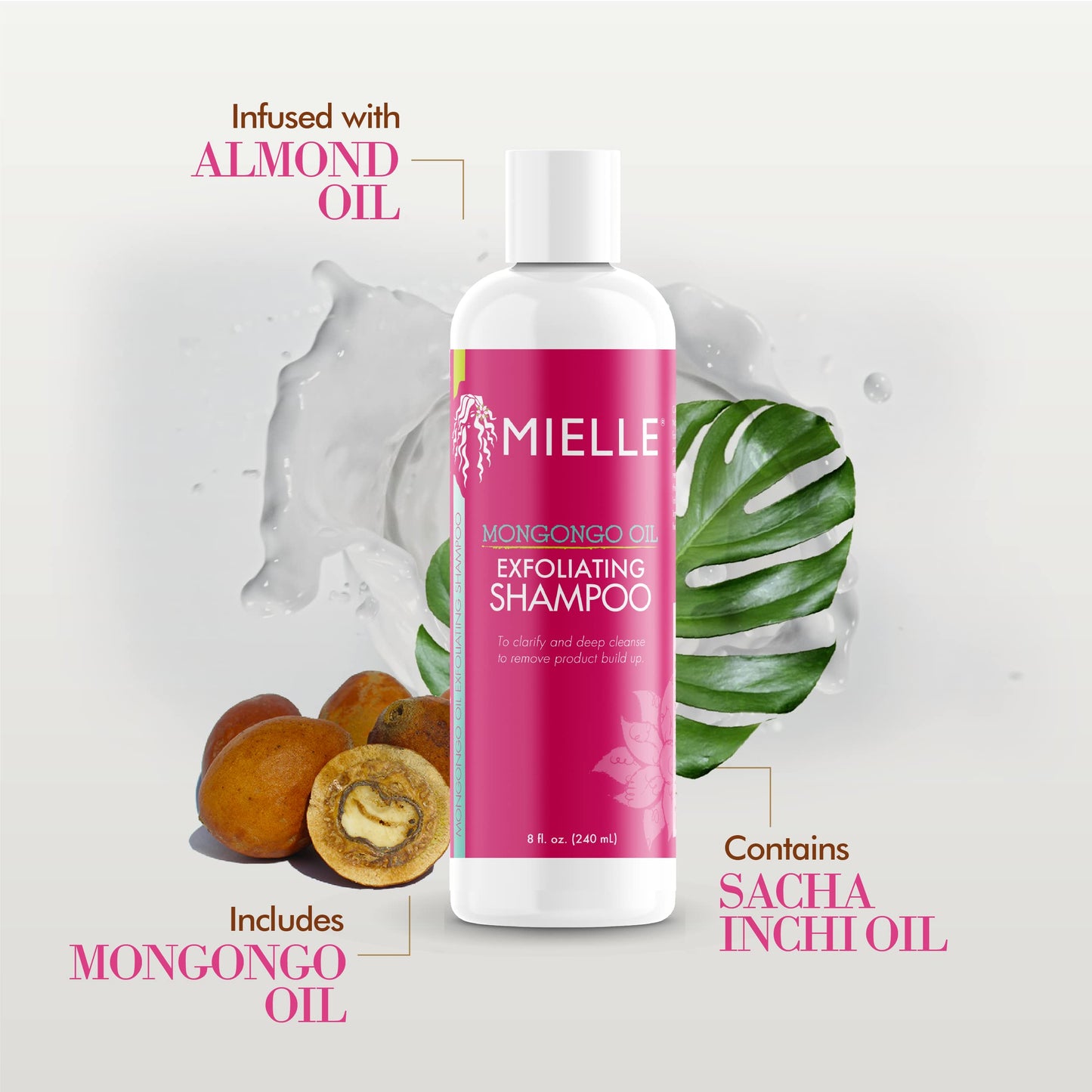 Mielle Organics Mongongo Oil Exfoliating Hair Shampoo - Sulfate-Free Shampoo & Scalp Exfoliator to Remove Dirt, Oil & Product Build-Up - Maintains Essential Moisture (8 Fl Oz)
