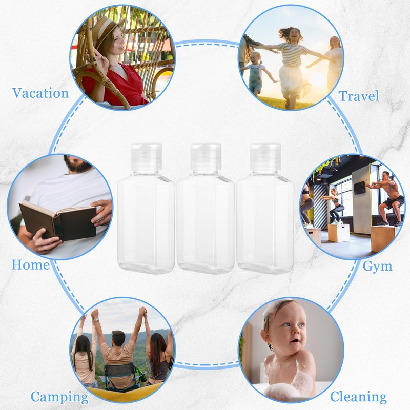 CYEAH 100 PCS 2 Oz Empty Hand Sanitizer Bottles, Clear Refillable Flip-Top Bottles, Plastic Travel Size Bottle with Flip Cap, Refillable Hand Sanitizer Holder for Travel, Business Trip and Camping