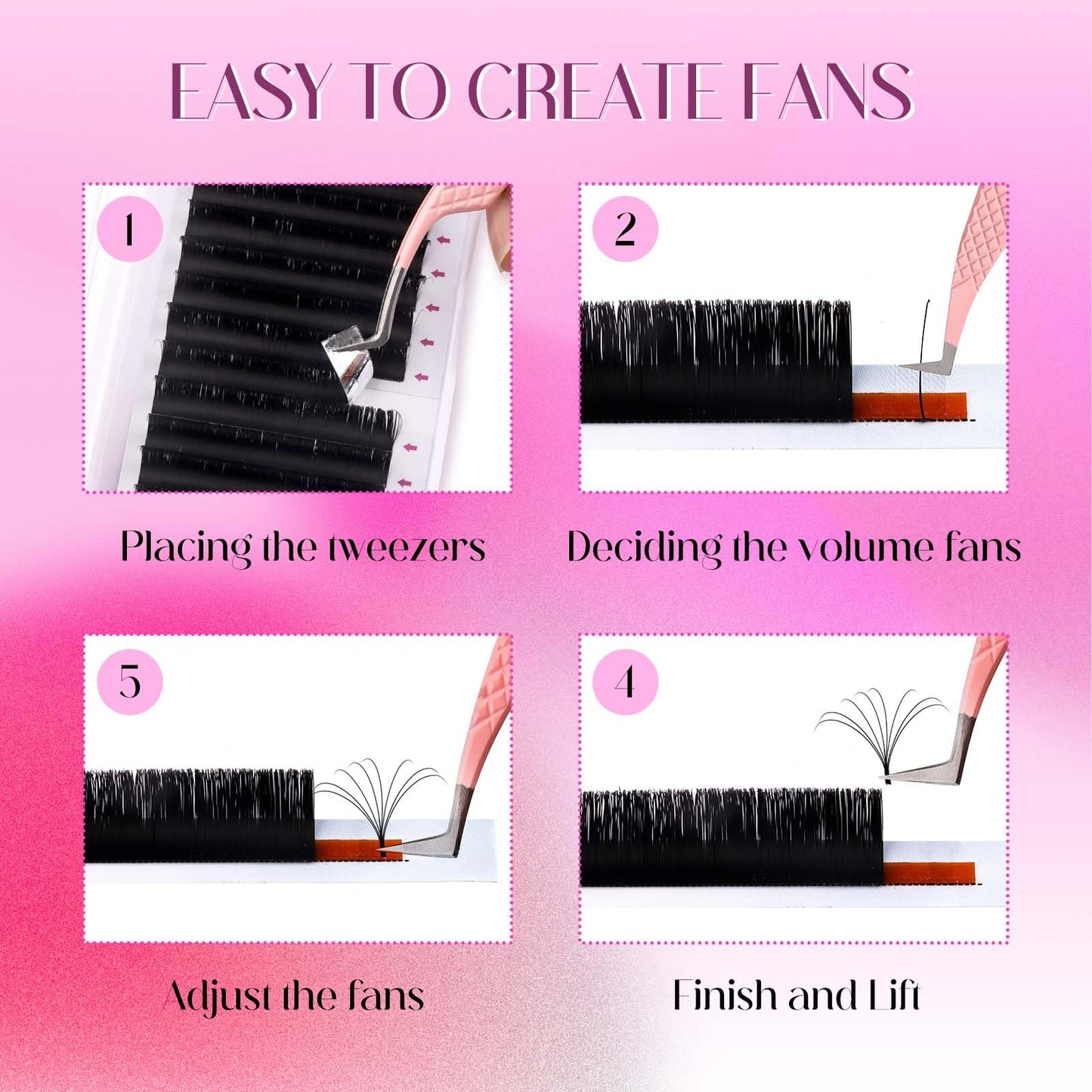 FADLASH Easy Fan Lash Extensions C D Curl Blooming Volume Eyelash Extensions 8-25mm Volume Lashes Self Fanning Eyelashes Extensions Supplies Lash Tray (0.07D, 14mm)
