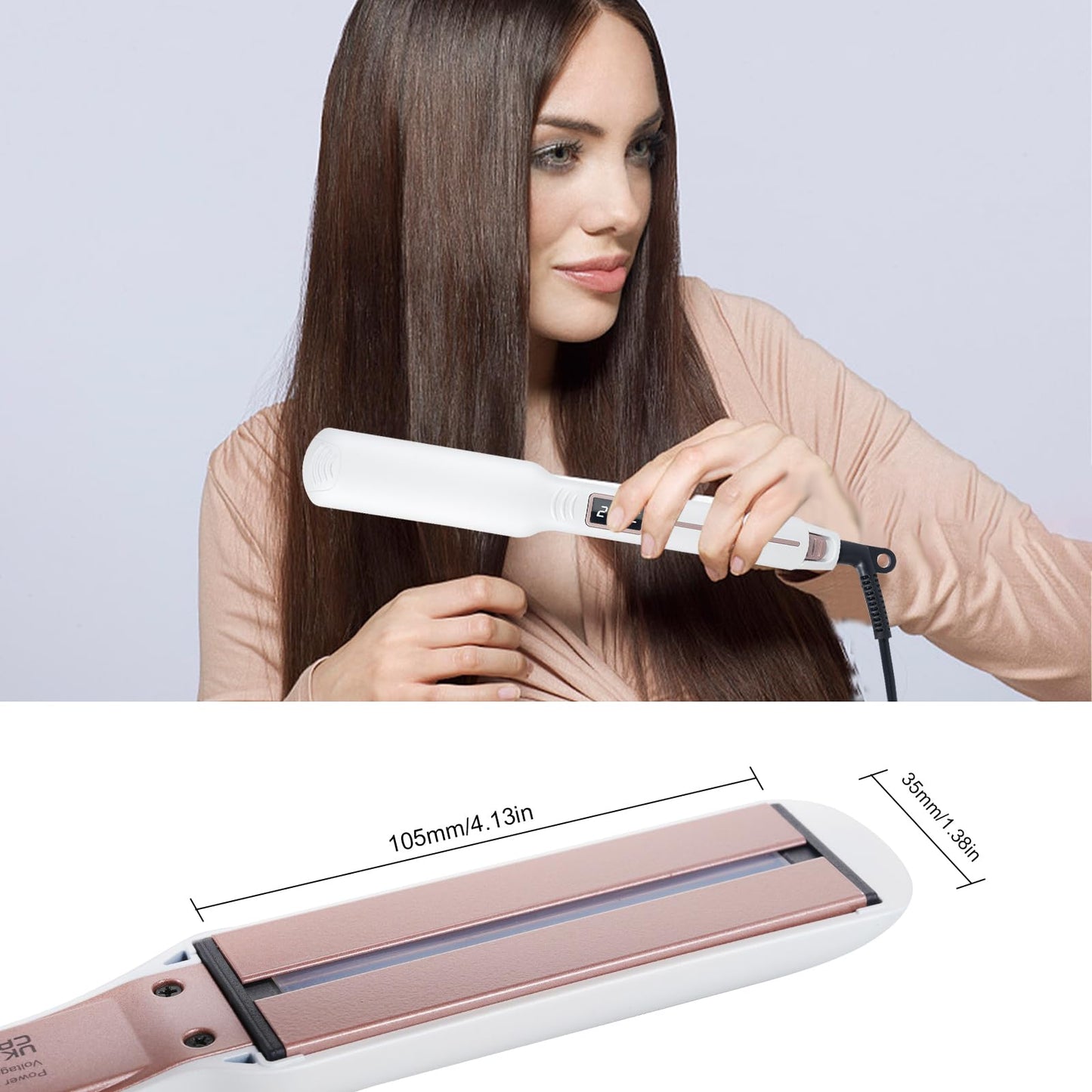 Layhou Adjustable Temperature Ceramic Hair Straightener Wide Board Iron, 360 Degrees Rotation, LED Display, 100 - 230, for All Hair Types and Lengths, Black