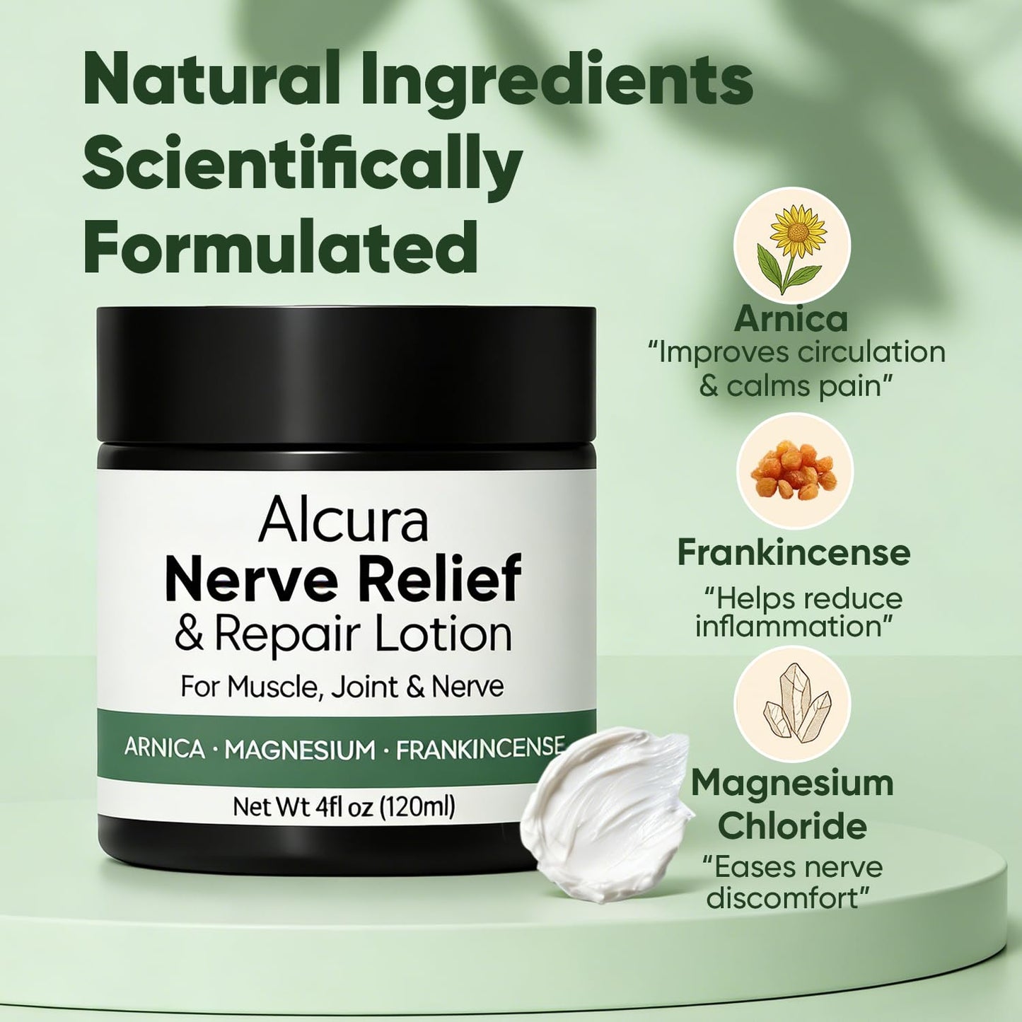 Peehss Alcura Nerve Cream, Revive Neuropathy Lotion with Arnica & Magnesium for Knee, Lumbar, Neck, Hand and Foot, 4 oz,1 Pcs