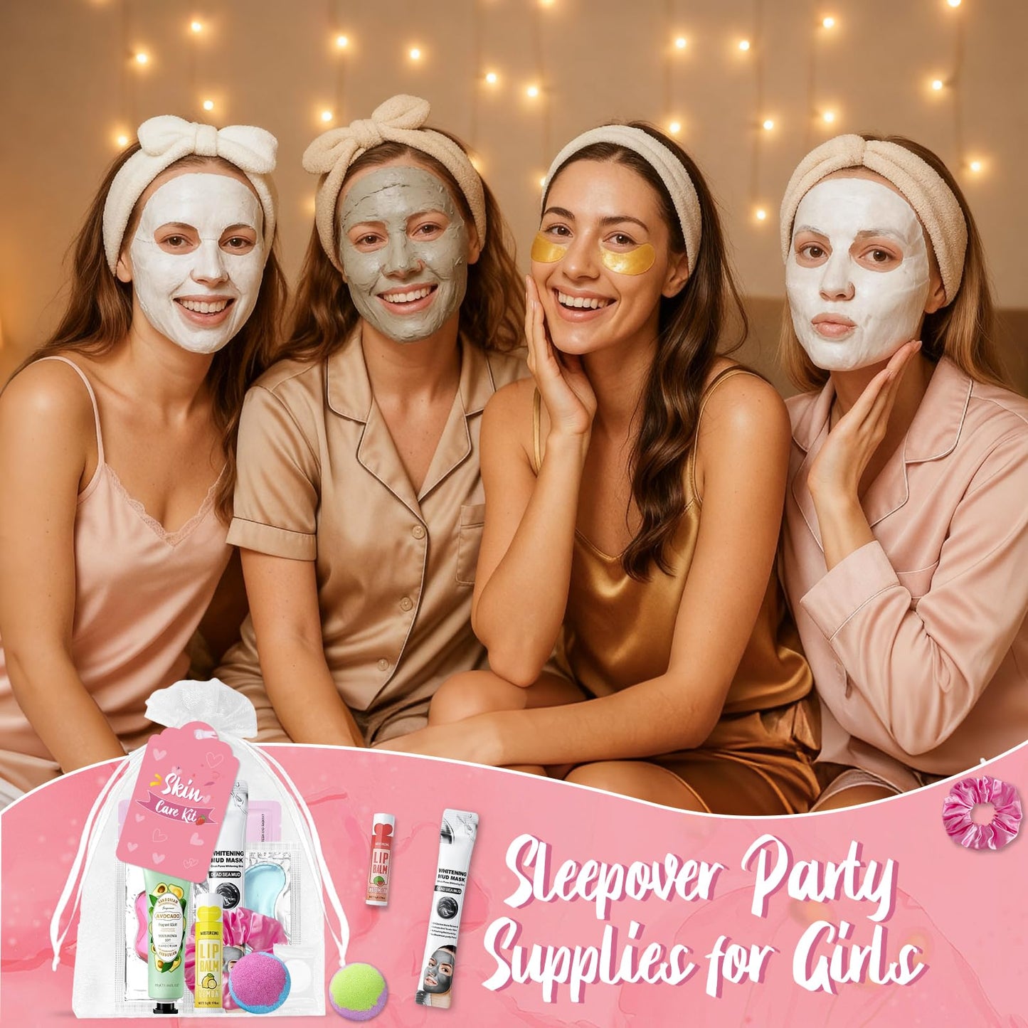 132 PCS Spa Party Supplies for Women, Spa Party Favors Include Face Masks Skincare, Hand Cream, Lip Balm, Under Eye Patches, Lip Mask, Foot Bath Bombs & Mud Mask, Spa Birthday Sleepover Party Supplies