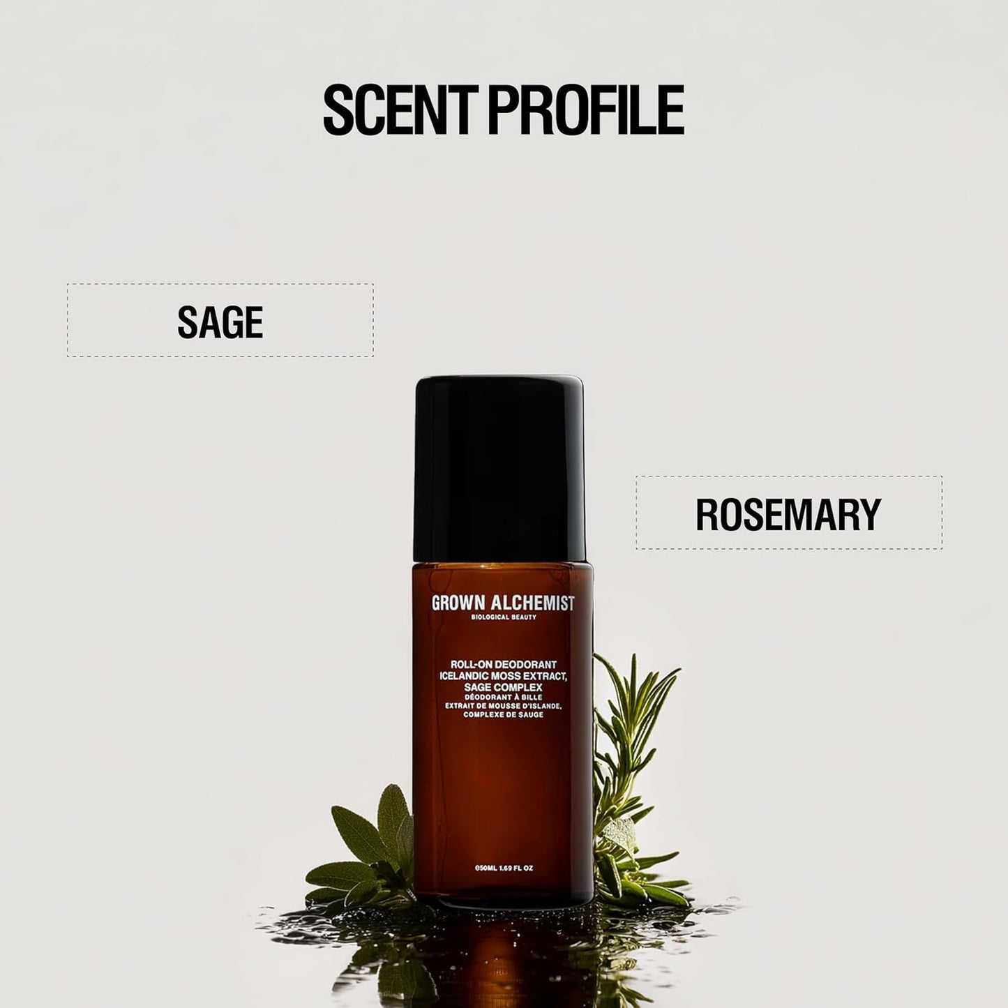 Grown Alchemist Roll-On Deodorant - Natural Aluminum-Free with Icelandic Moss & Sage | 1.69 Oz (50ml)