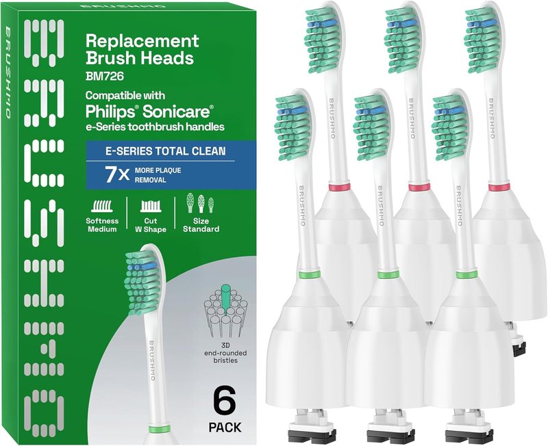 Brushmo Replacement Toothbrush Heads - Compatible with Philips Sonicare | 6 Medium Firm Dupont Bristles, White