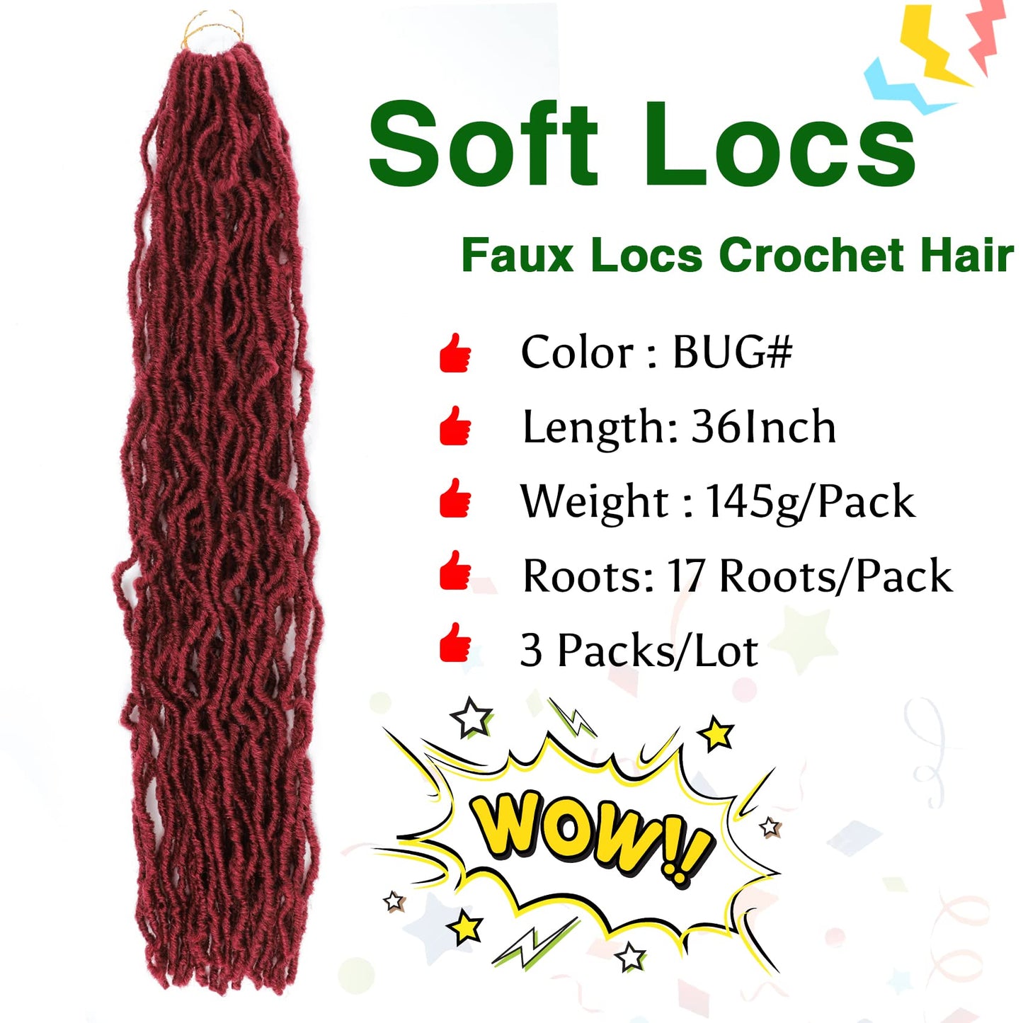 Karida Faux Locs Crochet Hair 36 Inches, New Soft Locs Crochet Hair 3 Packs, Crochet Faux Locs Hair Pre Looped Crochet Hair for Black Women (36 Inch (Pack of 3), BUG#)