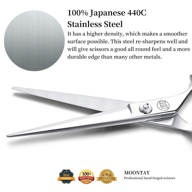 Moontay 6.0" Hair Cutting Shears with Large Finger Holes, Professional Barber Stylist Scissors, Salon Hair Cutting Scissors, 440C Japanese Stainless Steel, Silver