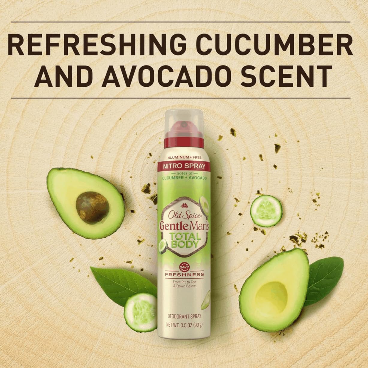Old Spice Whole Body Deodorant Spray for Men, Aluminum Free, Cucumber + Avocado Scent, 24/7 Odor Protection, 24/7 Lasting Freshness, Safe to Use All Over, 3.5 oz (Pack Of 3)