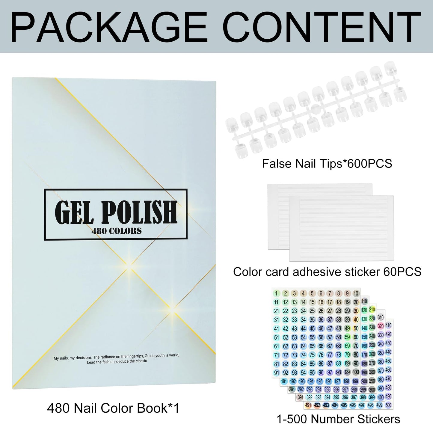 C12rtive 480 Nail Swatch Book,Professional Nail Polish Chart Book with 600 Practice Tips & 1-500 Number Labels, Pre-Numbered Slots,Perfect for Salons and Home Use(Starry Sky)
