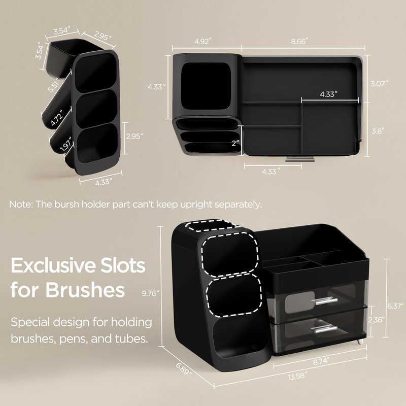 HBlife Cologne Organizer for Men Makeup Organizer with Brush Holder for Vanity, Large Plastic Bathroom Countertop Organizer Skin Care Storage, Fathers Day Gift for Dad Husband, Black