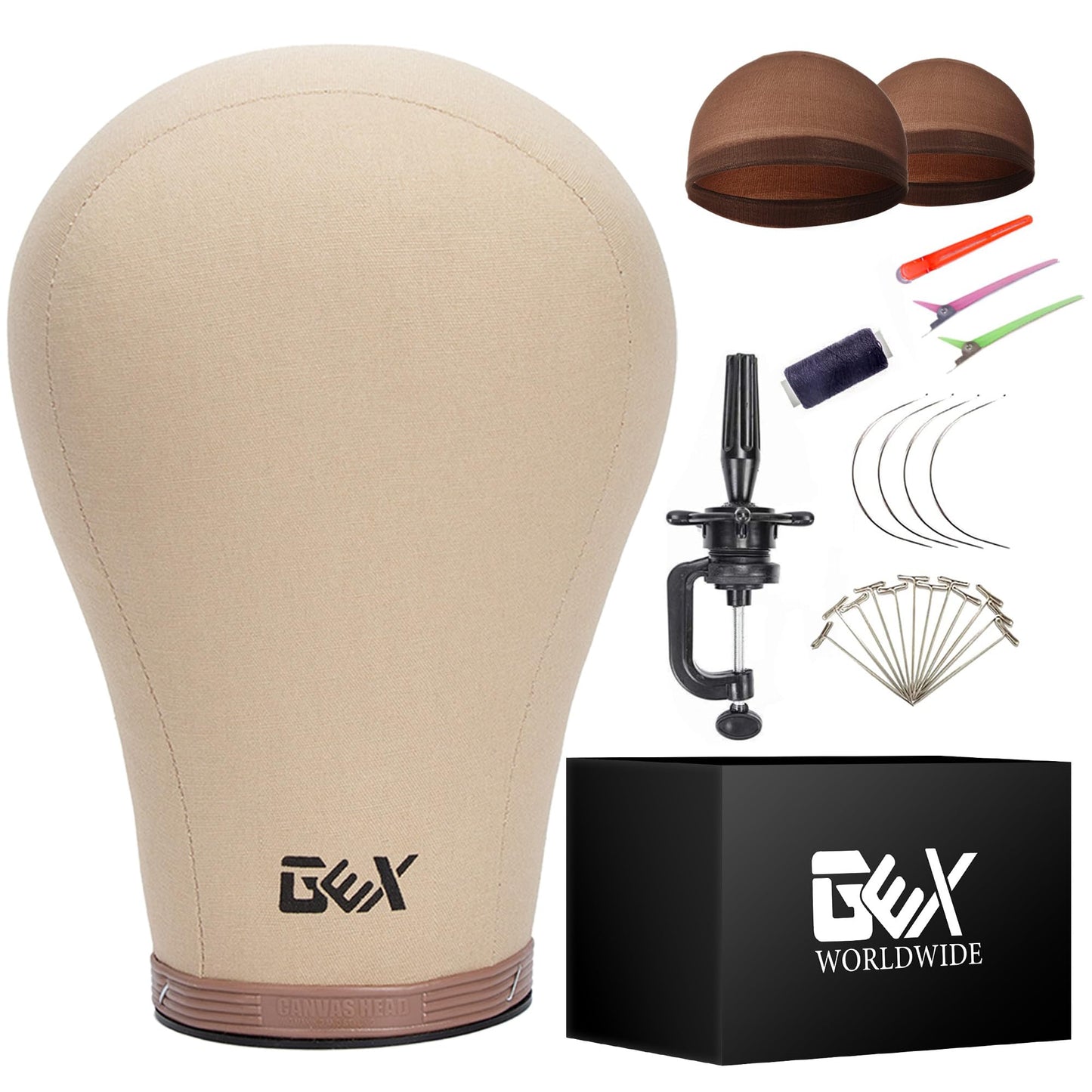 GEXWORLDWIDE GEX 20"-24" Cork Canvas Block Head Mannequin Head Wig Display Styling Head With Mount Hole (Light Brown, 21.5")