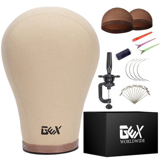 GEXWORLDWIDE GEX 20"-24" Cork Canvas Block Head Mannequin Head Wig Display Styling Head With Mount Hole (Light Brown, 21.5")