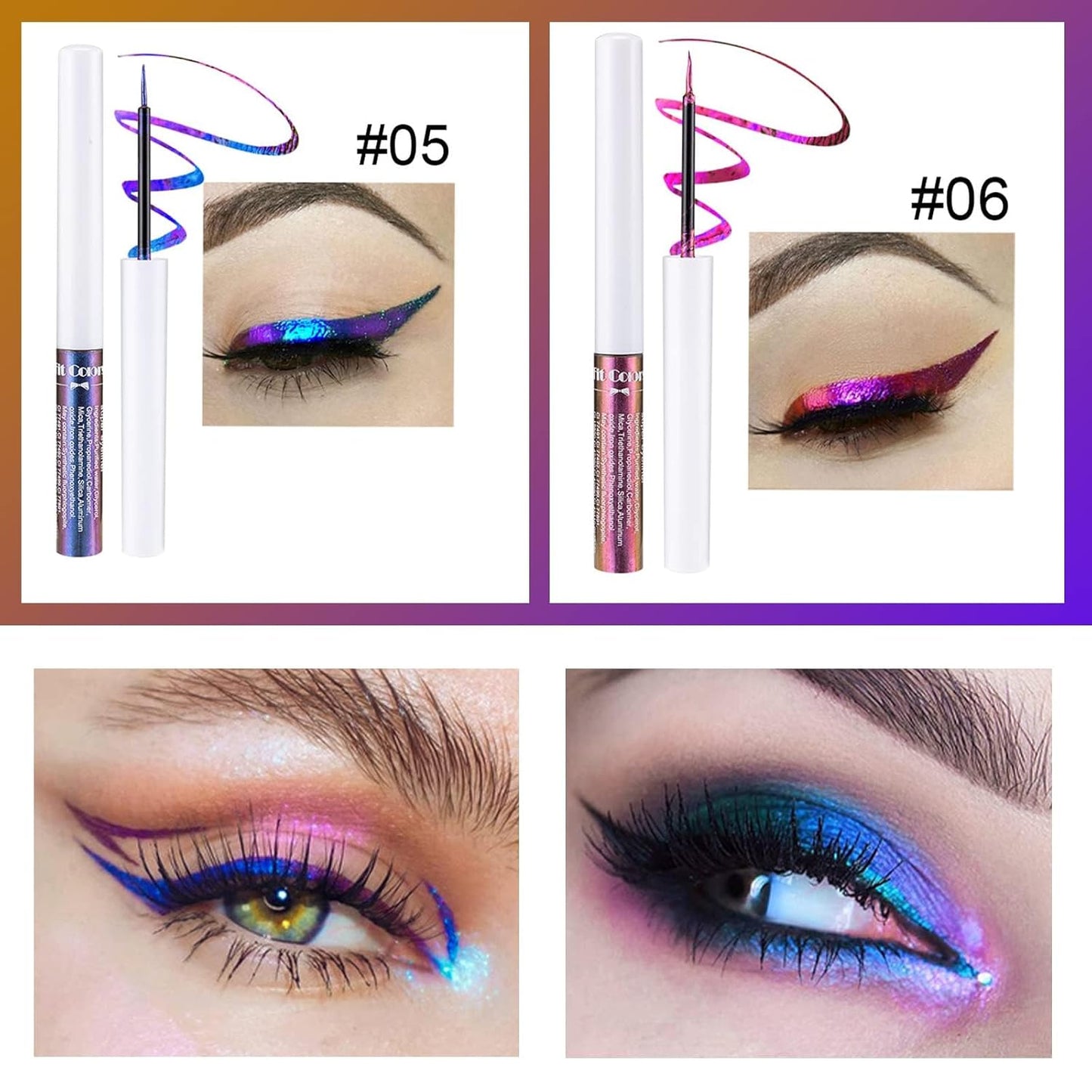 Chameleon Liquid Eyeshadow Set - 6 Metallic Glitter Shades | Long-Lasting Waterproof Multichrome Makeup