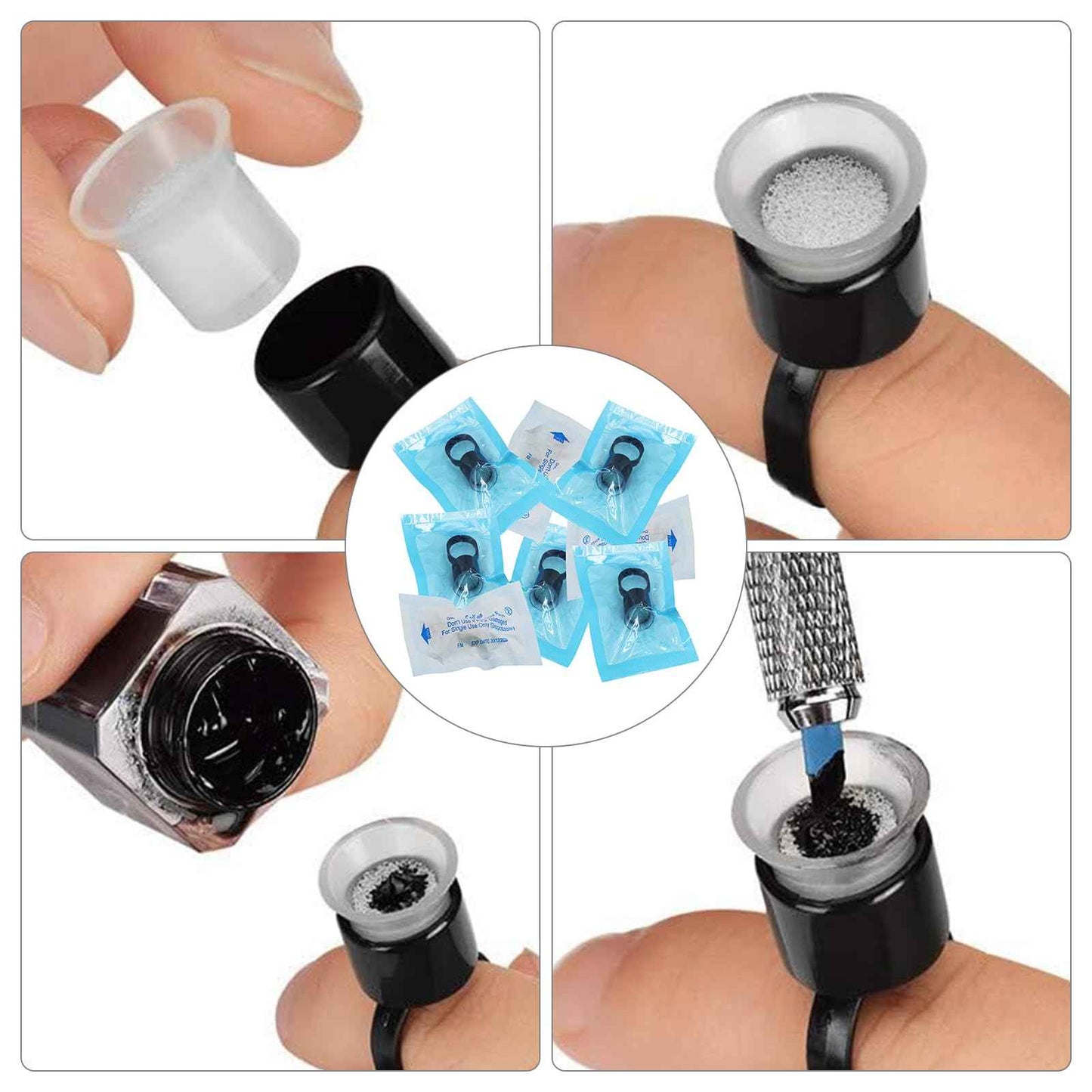 Ink Ring Cups - Autdor 100Pcs Pigment Rings Microblading Pigment Glue Rings with Sponge Ink Caps Cups Permanent Makeup Tattoo Eyelash Eyebrow Extensions Holder for Microblading Supplies (100Pcs)
