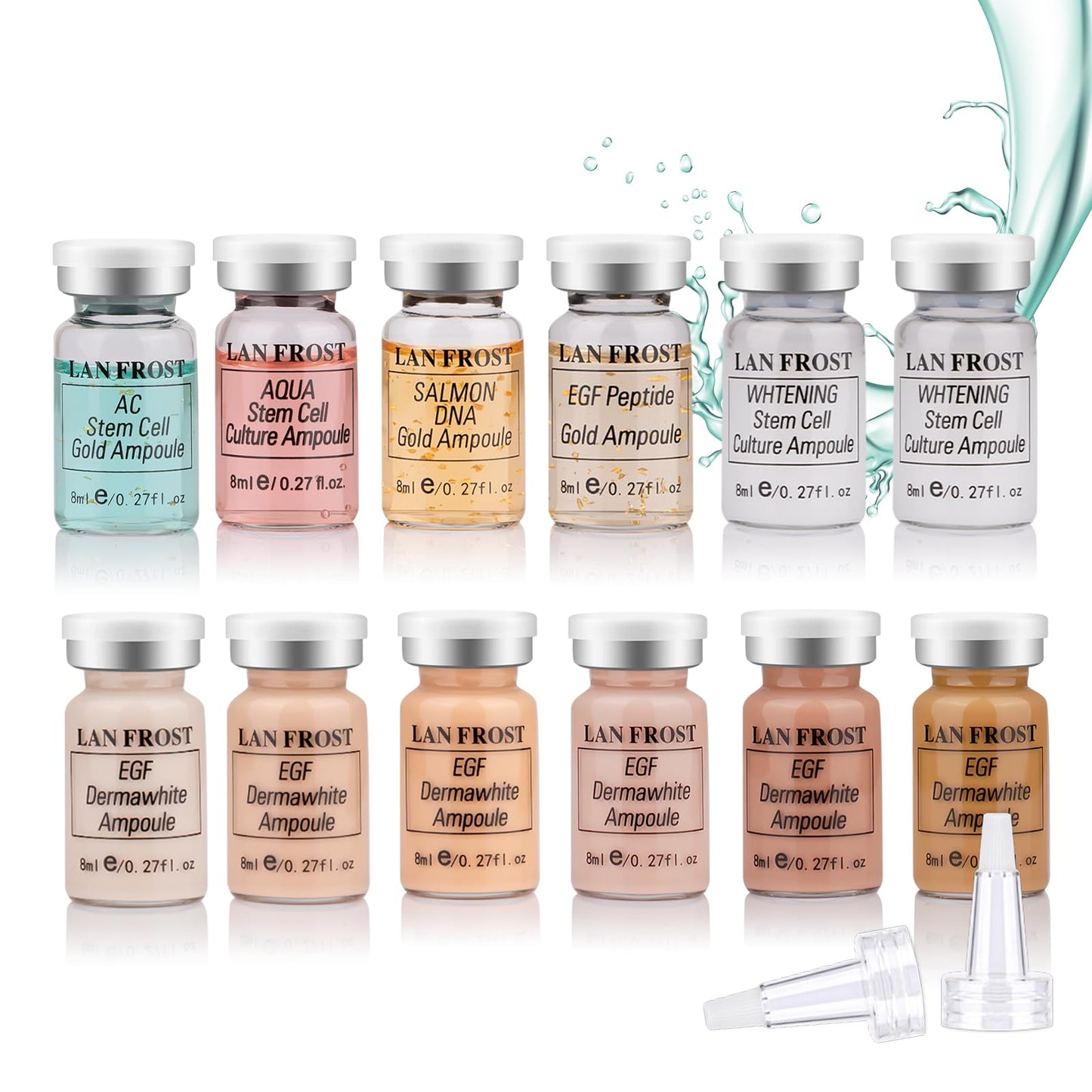 Facial Glow Starter Kit Hyaluronic Acid Serum Foundation Skincare Mix Kit 0.27oz Hyaluronic Ampoule and Essence Foundation, 12 Vial Pigment Skincare Kit with Serum